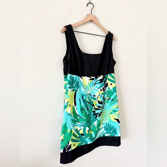 AGB Dress Tank A-Line Dress in Black and Green Multi Leaf Print - Size 16 - Picture 2 of 5